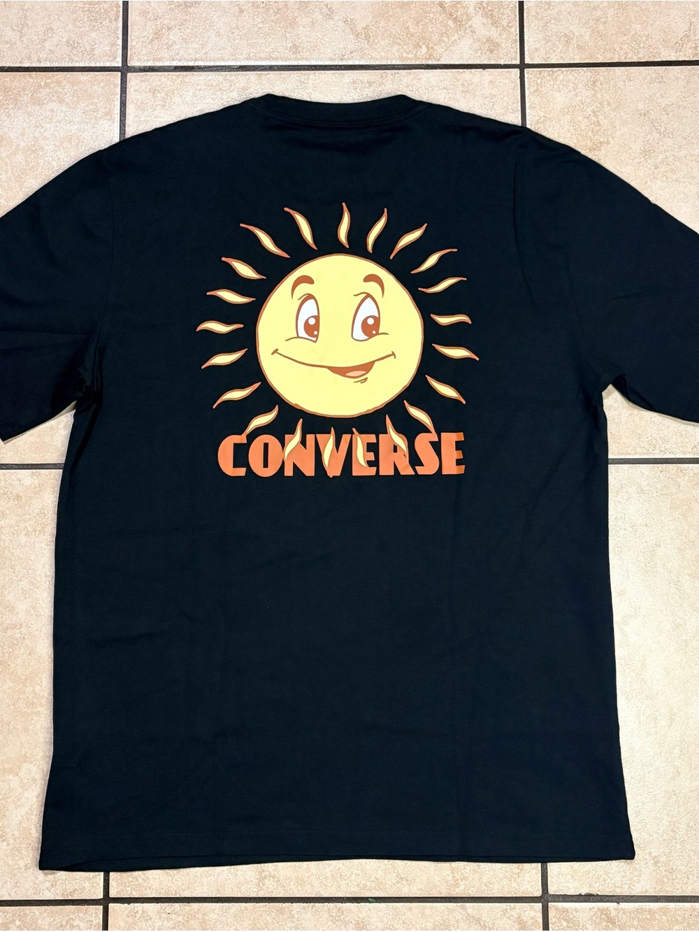 Converse Black Tee with Yellow Smiling Sun and Orange Logo